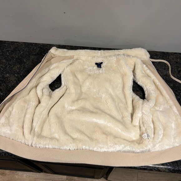 Vintage Y2K Gap Faux Fur Lined Hoodie Vest Cream Beige Womens Medium - Picture 4 of 11